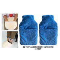 Sıcak Su Torbası 2 Adet,Cepli Mavi Peluş Termofor 32,5X17,5Cm  1500 Ml