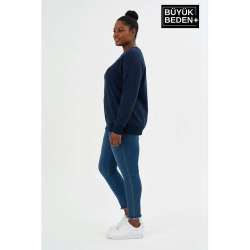 Kadın Büyük Beden Bisiklet Yaka Kollar ve Etek Ribanalı İnce Sweatshirt SPR26BSWK956