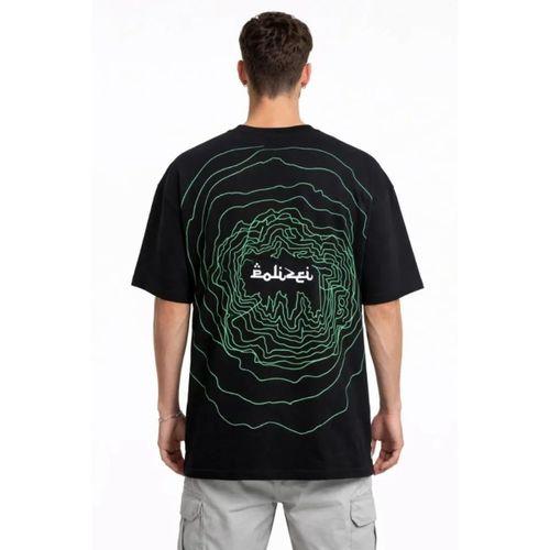 Erkek Bisiklet Yaka Baskılı Kısa Kollu Tişört Streetwear Günlük Basic Pamuklu T-shirt - Siyah