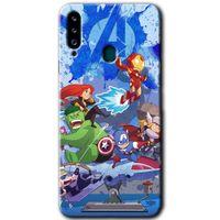 Samsung Galaxy A20s Kılıf Baskılı Kapak - Avengers Cartoon +Tam Ekran Koruyucu