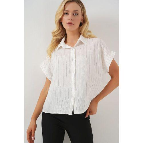 Çizgili Kısa Kol Gömlek 20327 - Beyaz