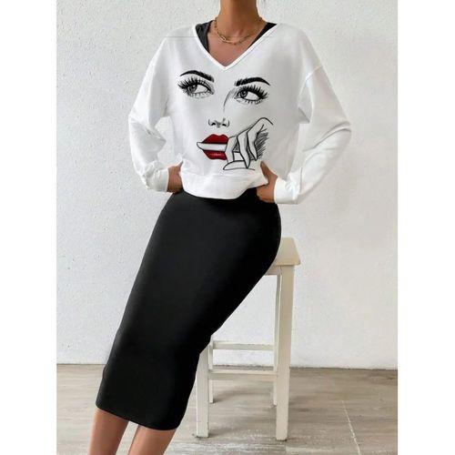 Kadın Askılı Yuvarlak Yaka Viskon Iki Iplik Elbise Ve V Yakalı Bluz Ikili Takım