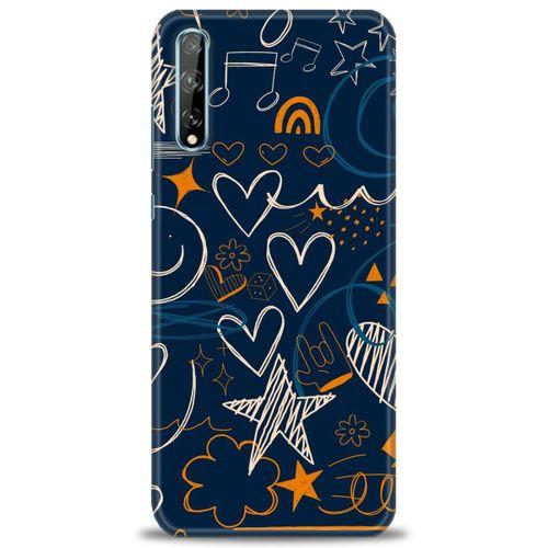 Huawei Y8P Kılıf HD Baskılı Kılıf - Notalar ve Kalpler + Tam Ekran Koruyucu