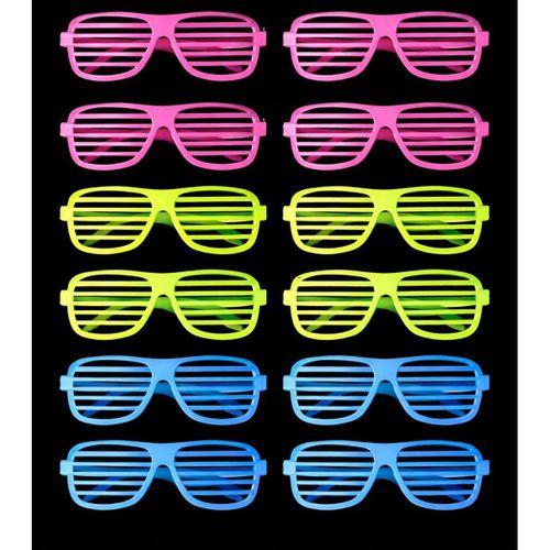 Retro Neon Fosforlu Panjur Gözlük 12 Adet – 80’ler 90’lar Parti Stili