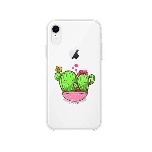 iPhone Xr Sevimli Kaktüs Desenli Premium Şeffaf Silikon Kılıf