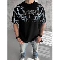 Unisex Bisiklet Yaka Baskılı Oversize T-Shirt-Siyah