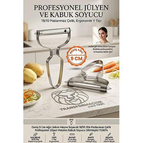 Geniş 9 Cm Ağız Sebze Meyve Soyacak  18/10 304 Paslanmaz Çelik Profesyonel  Jülyen Patates Kabuk Soyucu Dilimleyici  723674