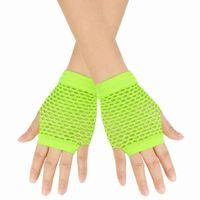 Retro Neon Yeşil File Parmaksız Kısa Eldiven 11 Cm