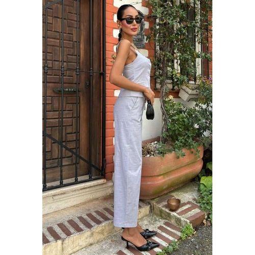 Kalın Askılı Bluz Pantolon Keten Takım 10187