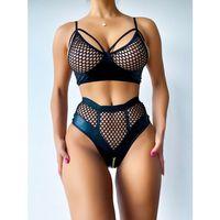 Özel Tasarım Siyah Özel Bölgesi Fermuar Detaylı Fileli Fantezi Sütyen Takımı