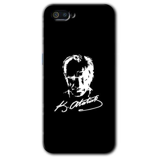 Realme C2 Kılıf HD Desen Baskılı Arka Kapak - Atatürk Silüet İmza + Kırılmaz Cam