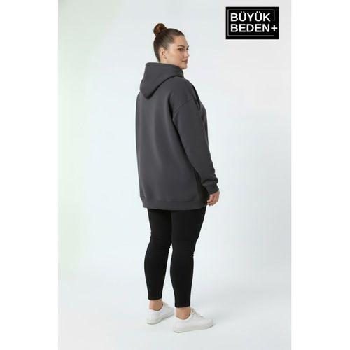 Kadın Büyük Beden Kapşonlu Rahat Kalıp Hoodie – Milano Italia Baskılı Sweatshırt SPR26BSWK967