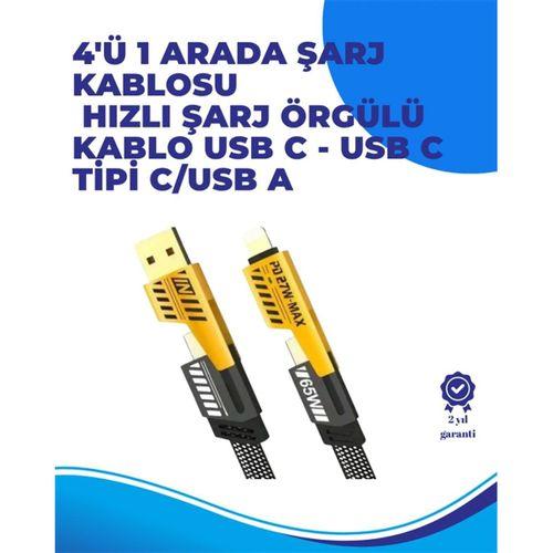 65w 4'ü 1 Arada Çoklu Şarj Kablosu – Usb-c, Usb-a, Lightning, Veri Ve Şarj Desteği