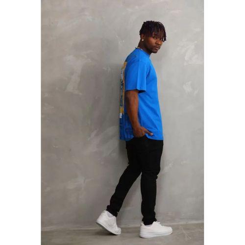 Unisex Baskılı Oversize T-Shirt - Mavi