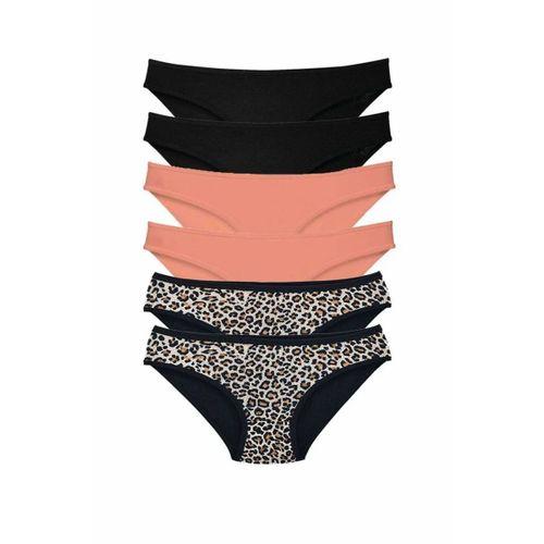 6 Adet Likralı Kadın Slip Külot Leopar Siyah Pudra