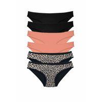6 Adet Likralı Kadın Slip Külot Leopar Siyah Pudra
