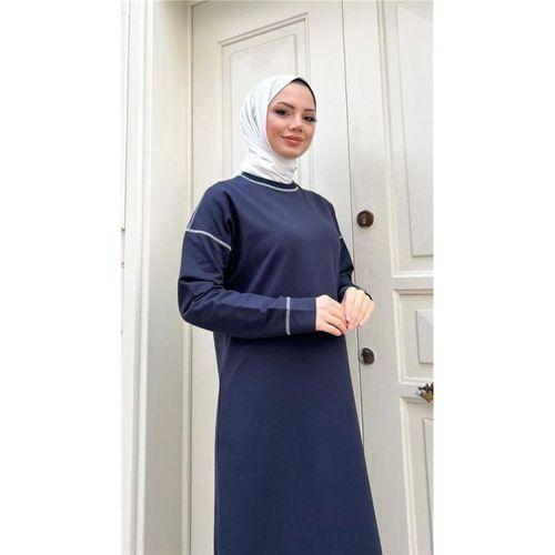 Bisiklet Yaka Dikiş Detaylı Uzun Sweat Pantolon İkili Tesettür Eşofman Takımı - 71174.015 - Lacivert