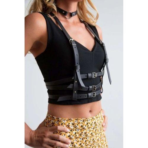 3 Sıralı Gömlek Ve T-shirt Üzeri Şık Deri Kemer Ve Choker - Brf615