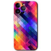 Potkal Hediye Fabrikası iPhone 14 Pro Max Kılıf HD Desen Baskılı Arka Kapak - Temperli Cam - Multi Oblique