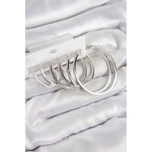 Pirinç Halka Model Gümüş Renk Kadın Set Küpe
