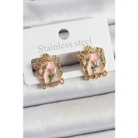 Pirinç Pembe Mineli Sanatsal Portre Model Gold Renk Kadın Küpe