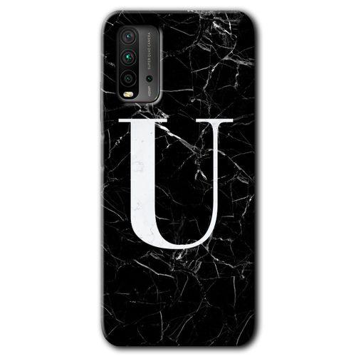 Potkal Hediye Fabrikası Xiaomi Redmi 9T Kılıf HD Desen Baskılı Arka Kapak - Siyah Mermer Desenli U Harfi