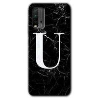 Potkal Hediye Fabrikası Xiaomi Redmi 9T Kılıf HD Desen Baskılı Arka Kapak - Siyah Mermer Desenli U Harfi