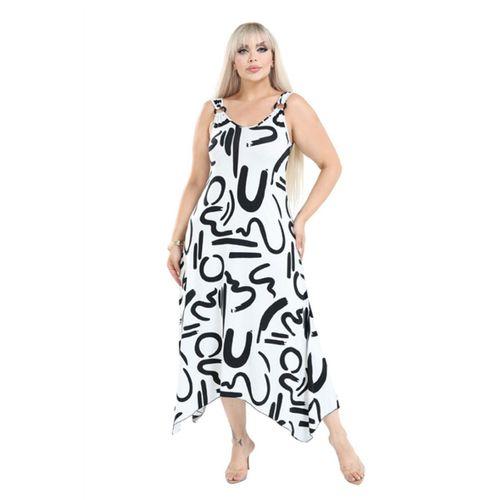 Melsay Butik Beyaz Askılı V Yaka İskandinav Desen Elbise