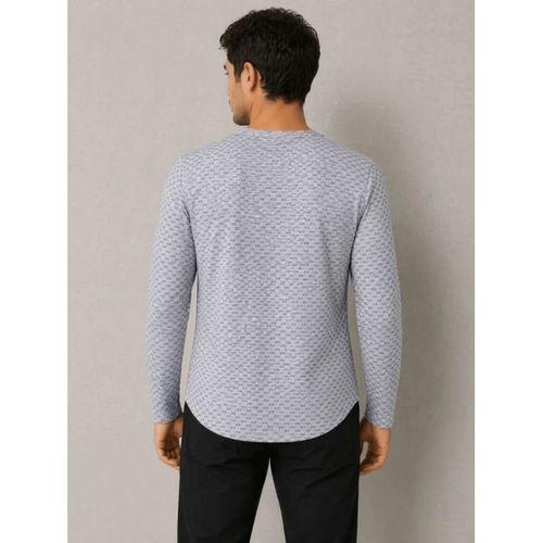 ErkekLikralı Dokulu Uzun Kollu Tişört Oval Kesim - Gri