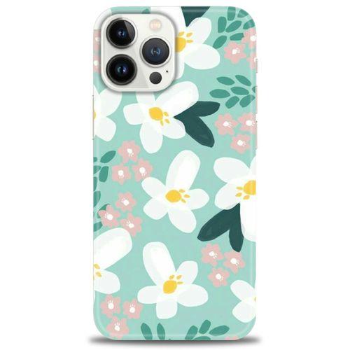 iPhone 14 Pro Max Kılıf HD Baskılı Kılıf - Pembe Beyaz Papatyalar + Tam Ekran Koruyucu
