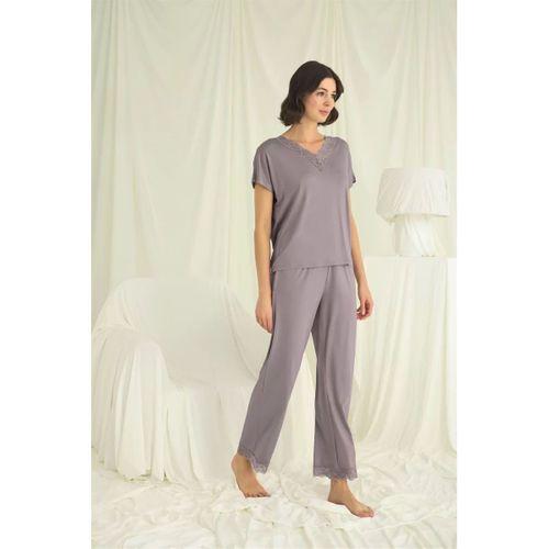 Kısa Kollu V Yakalı Dantelli Pijama Takımı