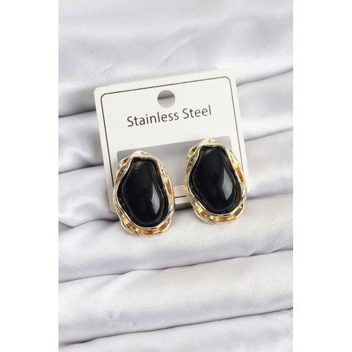 Siyah Damla Model Pirinç Vintage Kadın Küpe