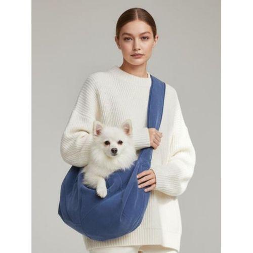 Pastel Lacivert Güderi Dokulu Köpek Taşıma Çantası – Emniyet Kemerli