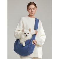Pastel Lacivert Güderi Dokulu Köpek Taşıma Çantası – Emniyet Kemerli
