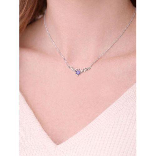 Ametist Taşlı Melek Kanatlı Minik Kalp Kadın Gümüş Kolye