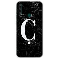 Huawei Y6P Kılıf HD Desen Baskılı Arka Kapak - Siyah Mermer Desenli Ç Harfi + Kırılmaz Cam