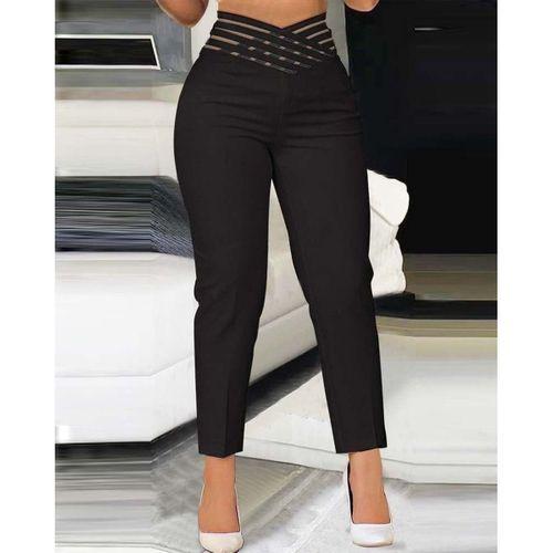 Kadın Yüksek Bel çapraz şerit Detaylı Ithal Krep Pantolon