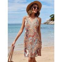 Kadın Kısa Kollu Dantel V Yakalı Desenli Süprem Elbise