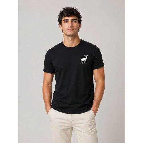 Erkek Minimal Geyik Logolu Tişört Bisiklet Yaka Kısa Kol Yazlık T-Shirt - Siyah