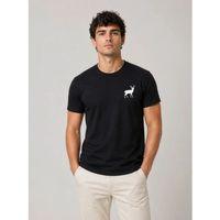 Erkek Minimal Geyik Logolu Tişört Bisiklet Yaka Kısa Kol Yazlık T-Shirt - Siyah