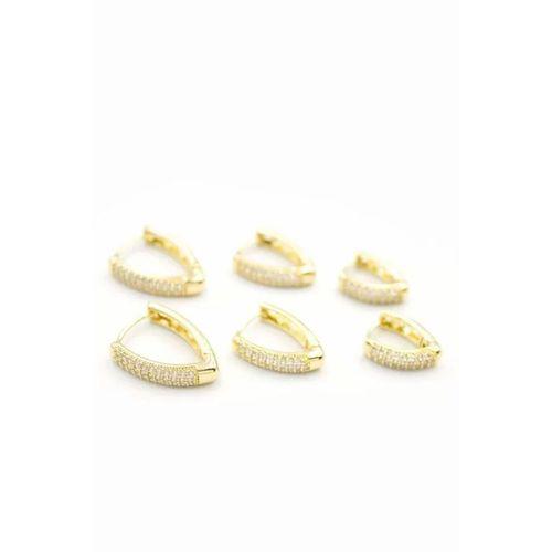 6'lı Taşlı Oval Küpe - Altın