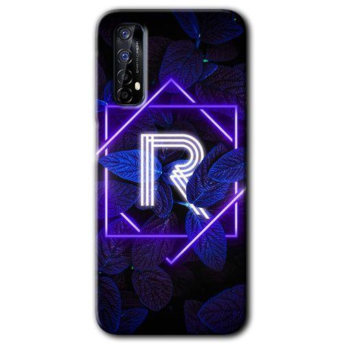 Realme 7 Kılıf HD Desen Baskılı Arka Kapak - Dark Neon Yaprak R Harfi + Kırılmaz Cam