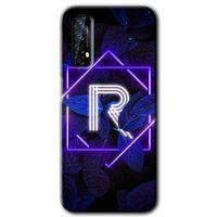 Realme 7 Kılıf HD Desen Baskılı Arka Kapak - Dark Neon Yaprak R Harfi + Kırılmaz Cam