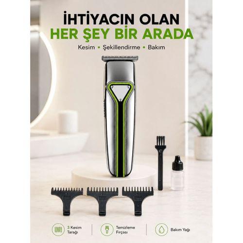 Profesyonel Saç Sakal Tıraş Makinesi T Bıçaklı Şarjlı Kablosuz 3 Taraklı Erkek Bakım Seti