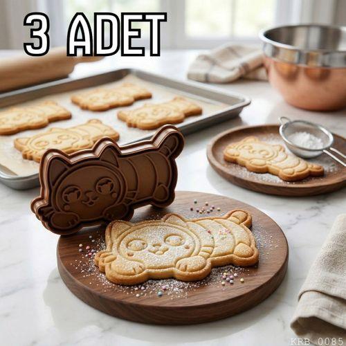 3Lü Yatan Sevimli Kedi Hamur Şekillendirici Kurabiye Kalıbı Oyun Hamuru Kalıbı 7 cm