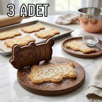3Lü Yatan Sevimli Kedi Hamur Şekillendirici Kurabiye Kalıbı Oyun Hamuru Kalıbı 7 cm