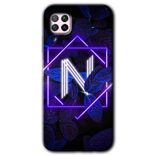 MRCİLETİSİM Huawei P40 Lite Kılıf Baskılı Kapak - Dark Neon Yaprak N Harfi + 5D Tam Kaplayan Cam