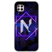 MRCİLETİSİM Huawei P40 Lite Kılıf Baskılı Kapak - Dark Neon Yaprak N Harfi + 5D Tam Kaplayan Cam