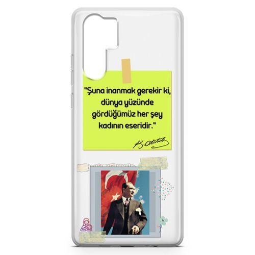 Huawei P30 Pro Kılıf Atatürk Caps Kadın Arka Kapak Koruma Desenli Full Koruyucu