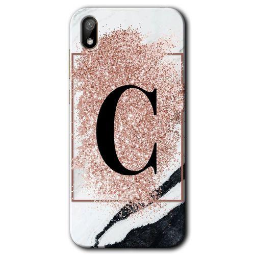 Huawei Y5 2019 Kılıf HD Desen Baskılı Arka Kapak - Pembe Mermer Desenli C Harfi
